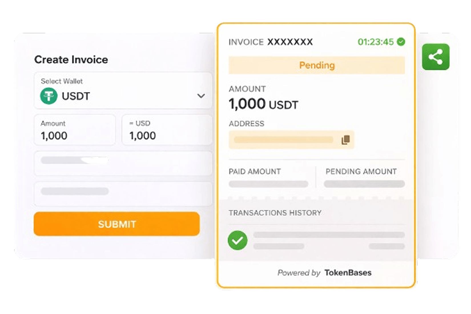 Illustration of TokenBases crypto checkout and payment collection flow