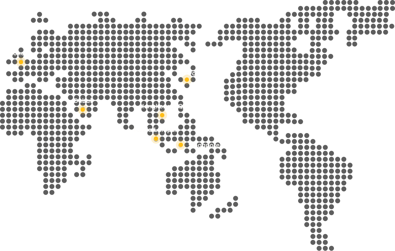 Map showing TokenBases global presence across major international markets